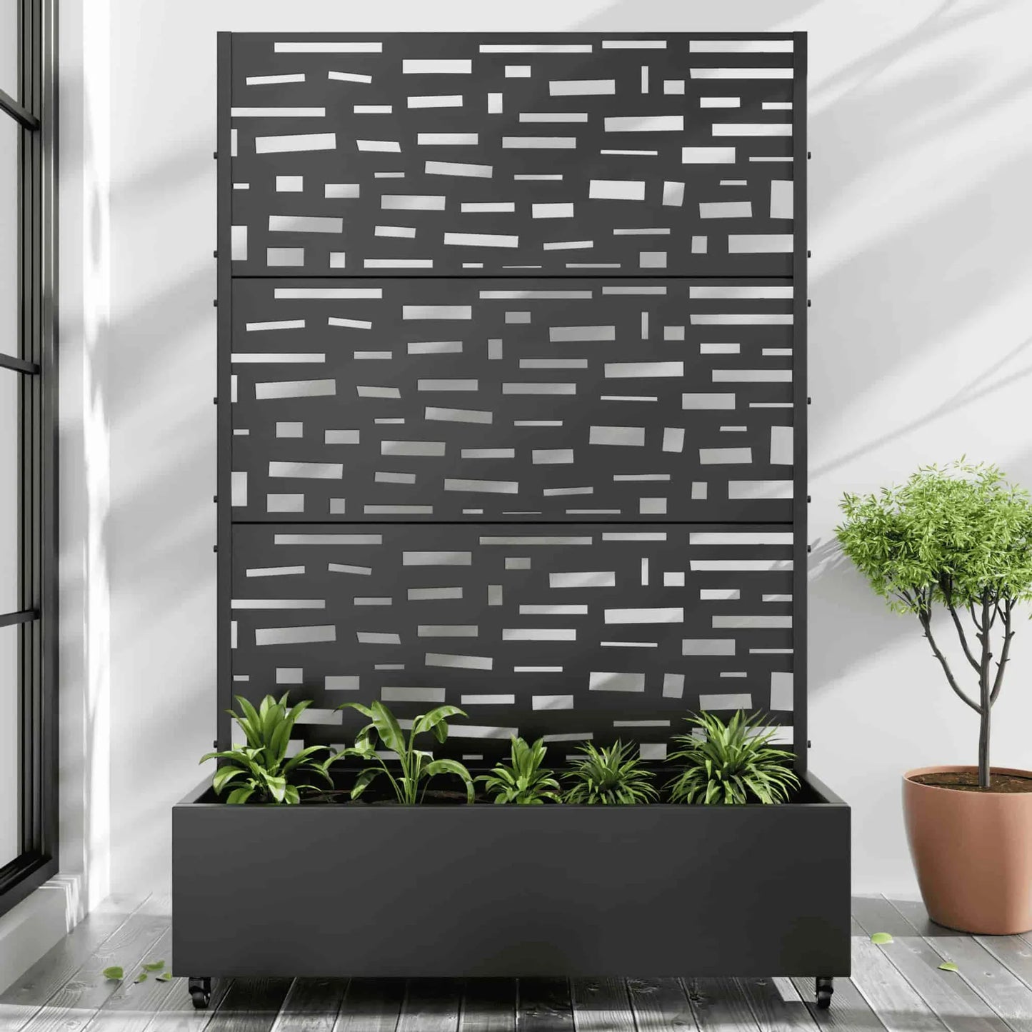 47in Black Metal Rectangular Outdoor Planter Box