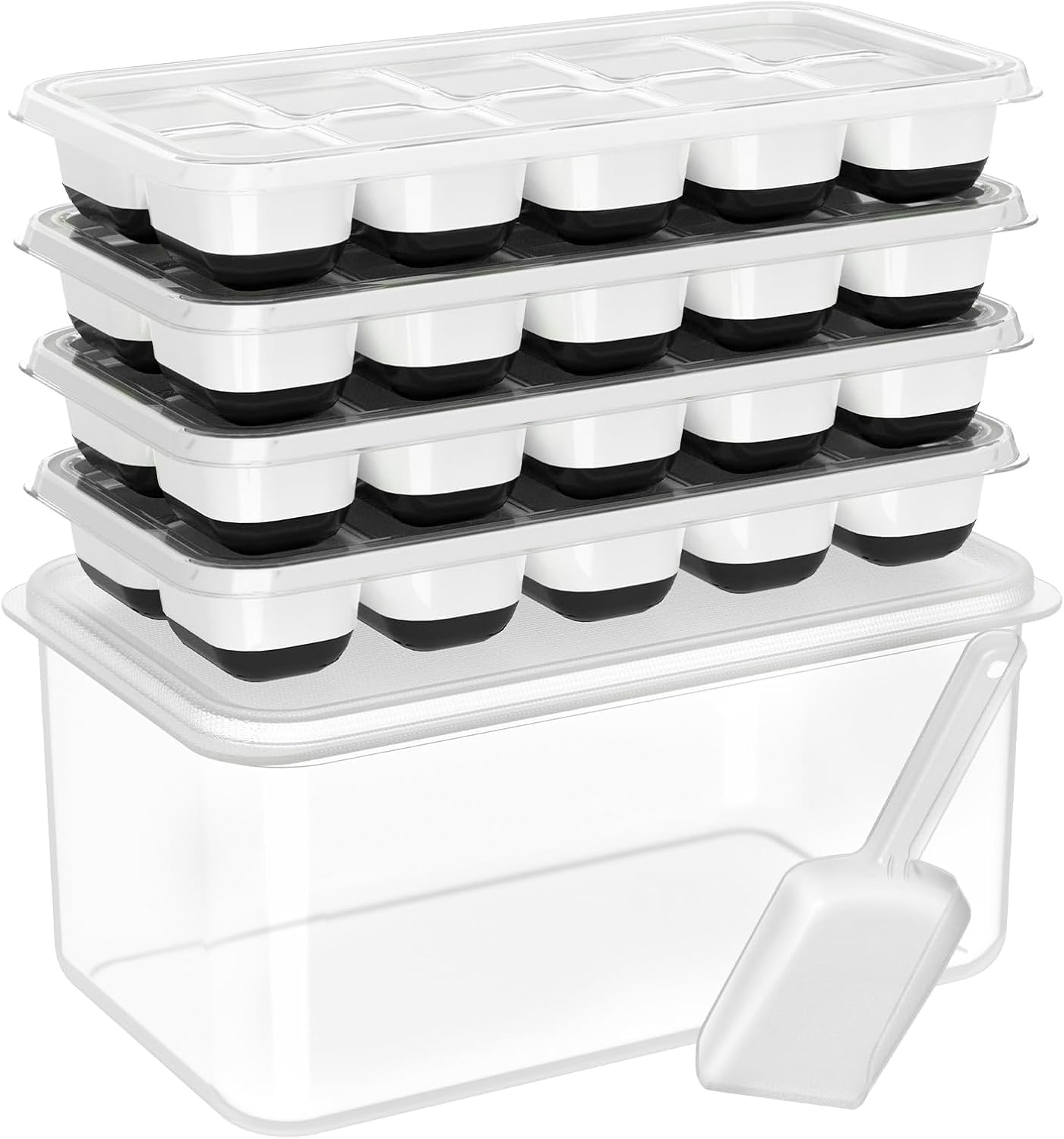 DOQAUS Ice Cube Tray Set with Lid and Bin 4 Pack