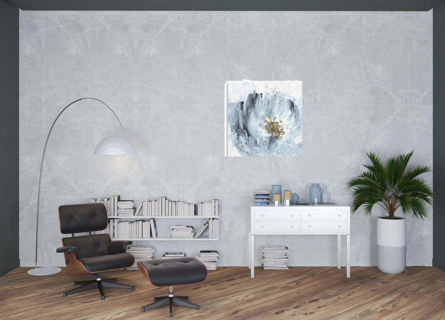 40in x 40in Watercolor Abstract Gray Blue Flower Canvas