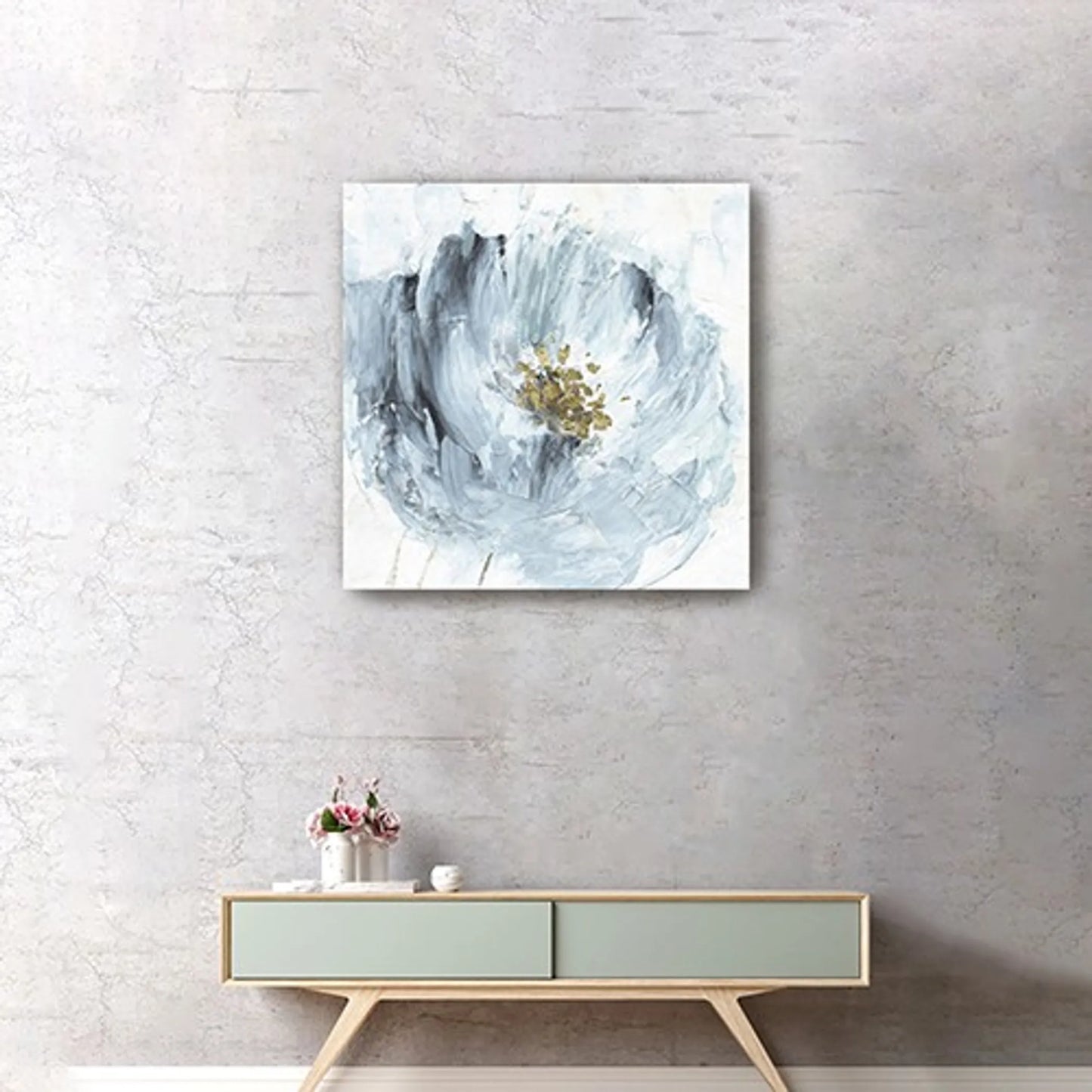 40in x 40in Watercolor Abstract Gray Blue Flower Canvas