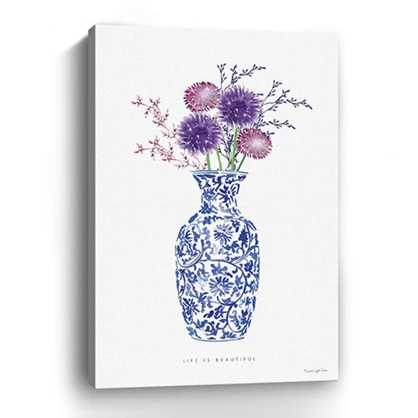 48in x 32in Blue & White Floral Vase Canvas Wall Art