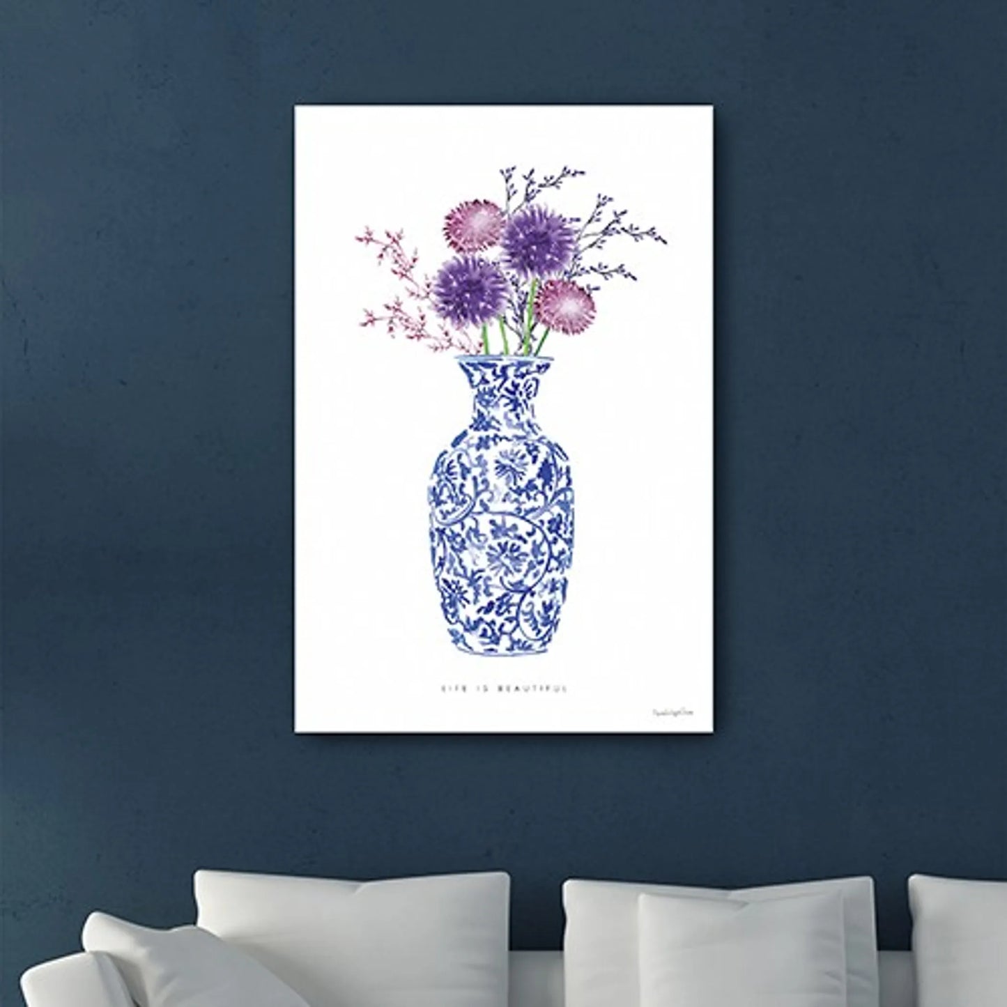 48in x 32in Blue & White Floral Vase Canvas Wall Art
