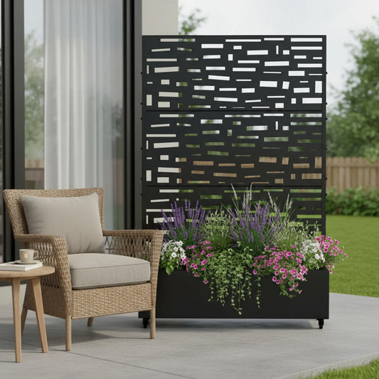 47in Black Metal Rectangular Outdoor Planter Box