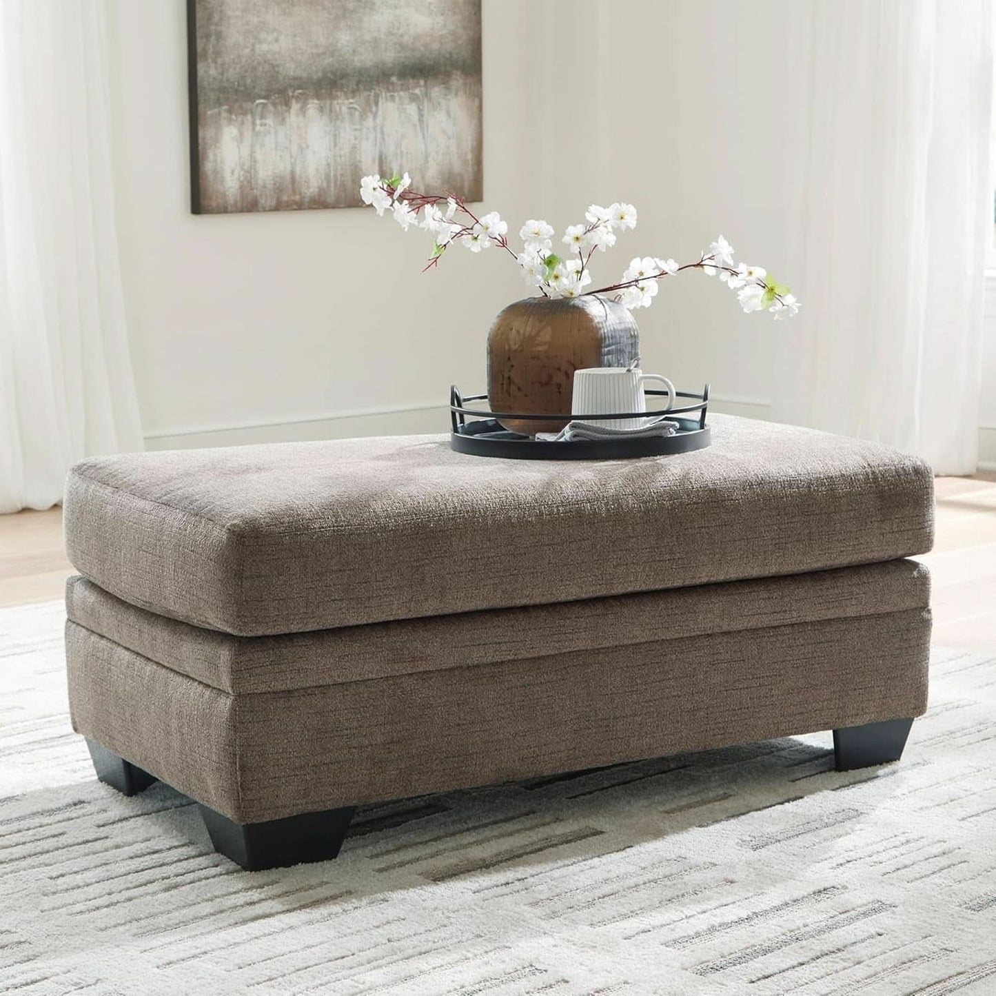 Dark Brown Upholstered Rectangular Ottoman Living Room