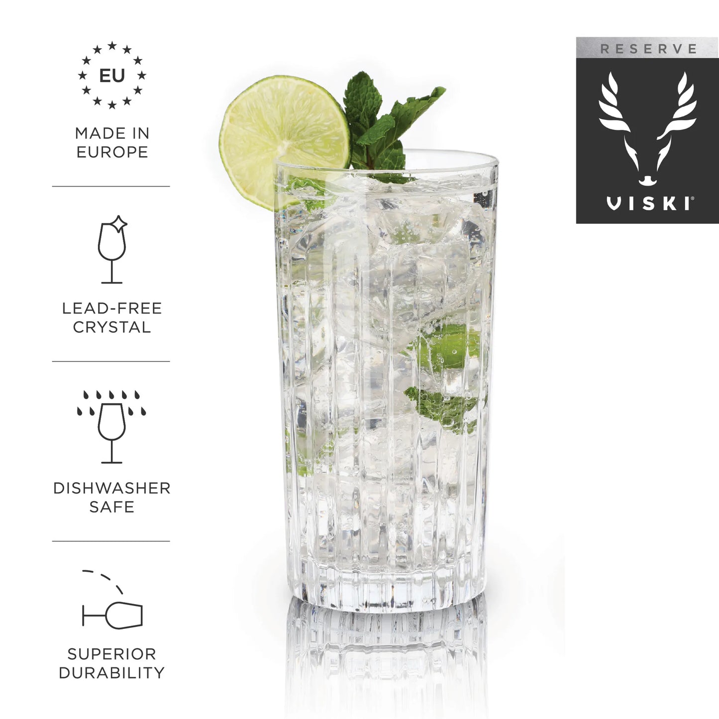 Viski Reserve Crystal Highball Tumblers