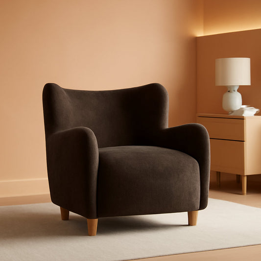 Brown Velvet Wingback Upholstered Chair Living Room