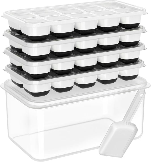 DOQAUS Ice Cube Tray Set with Lid and Bin 4 Pack