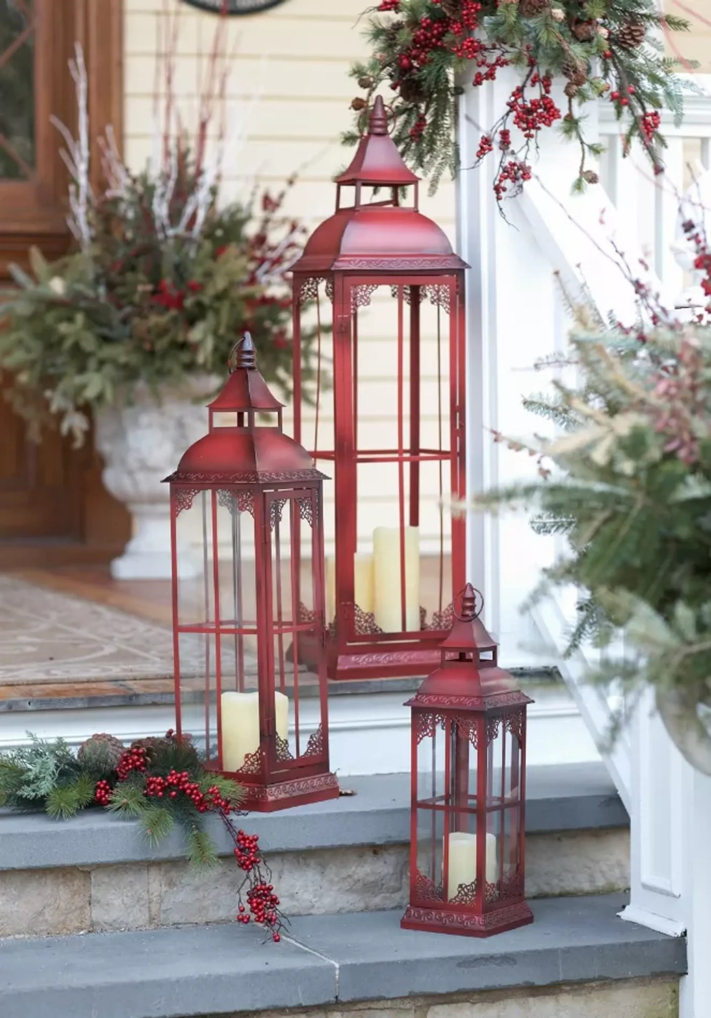 Metal & Glass Lantern Set of 3 — Varying Heights
