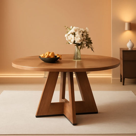 Round 47 Inch Farmhouse Dining Table For Four Kitchen Living Room Wood