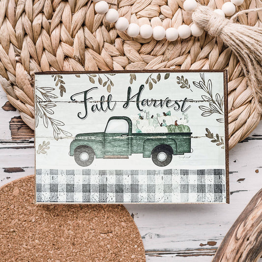 Fall Harvest Wooden Tiered Tray Sign 6x4x1 Rustic Halloween Home Decor